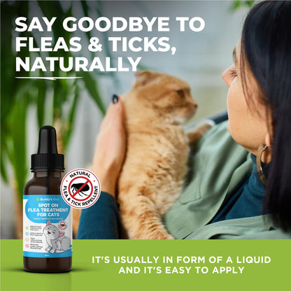 Spot On 50ml Natural Flea & Tick Repellent for Cats with Precision Pipette - Safe Herbal Extract Formula for Effective Defence