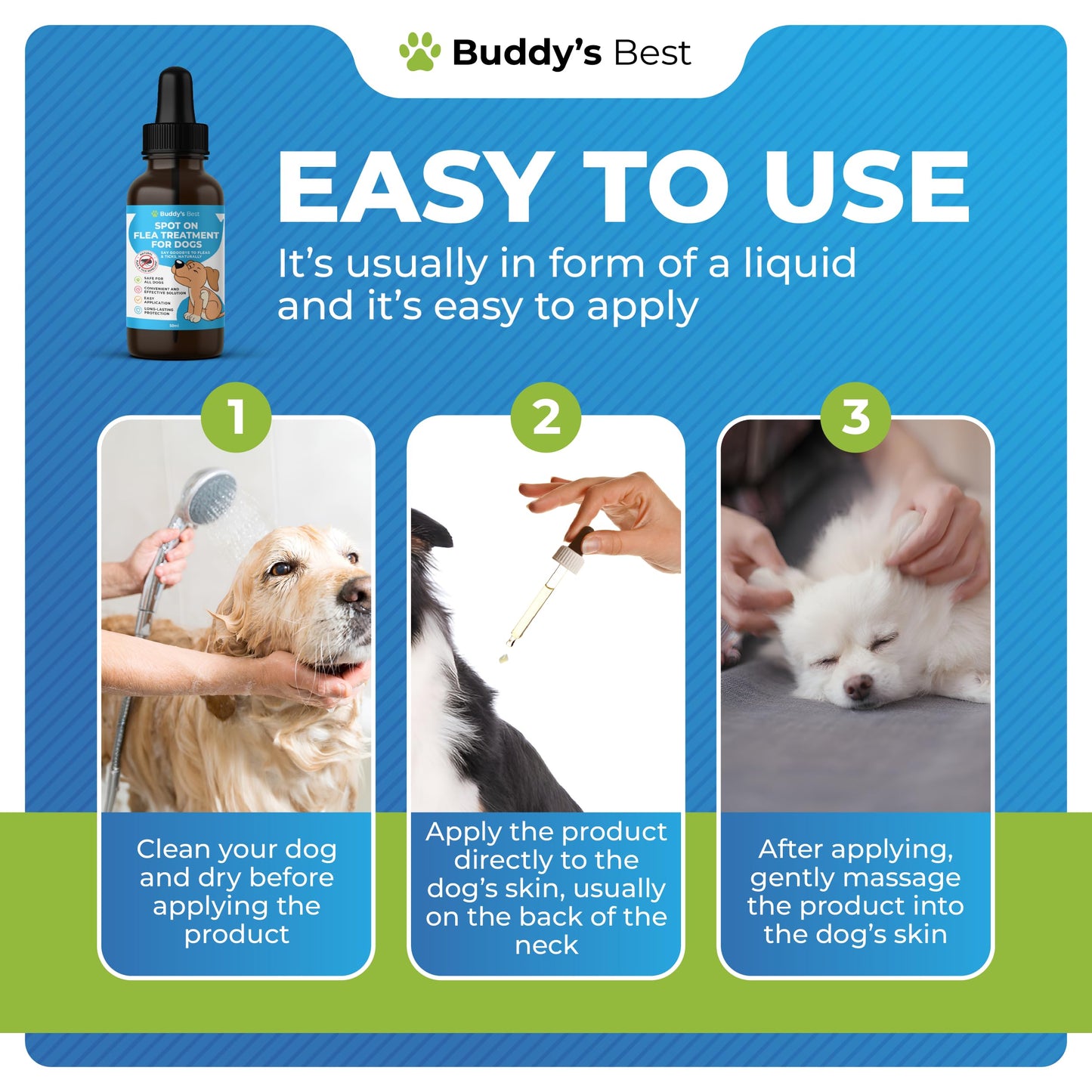 Complete Pet Care Bundle: Spot On Flea Treatment For Dogs | 50ml & BUDDY'S BEST Natural Dewormer For Dogs & Cats | 50ml | Essential Dewormer Protection