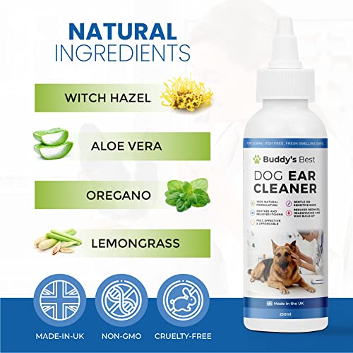 BUDDY'S BEST Dog Ear Cleaner | Premium Dog Ear Drops With 100% Natural Ingredients | Fast, Effective, and Affordable Dog Ear Cleaner Solution | Perfect Itch Free Formula for Fresh Smelling Ears