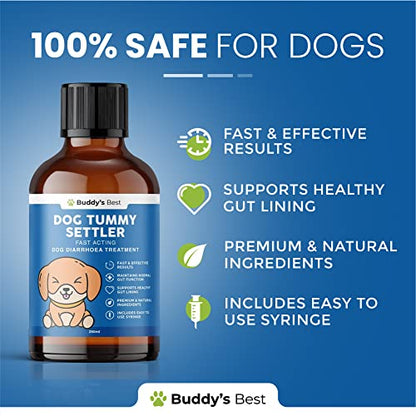 BUDDY'S BEST Dog Tummy Settler | Fast Acting Dog Diarrhoea Treatment | Premium & Natural Ingredients | Includes Easy to Use Syringe | 250ml