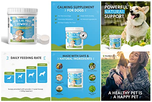 Buddy's Best Dog Calming Powder | Calming Supplement For Dogs With Anxiety, Stress Or Barking Troubles | 100% Natural Ingredients, Helps Dog Anxiety Relief | Dog Calming Products For All Ages & Breeds