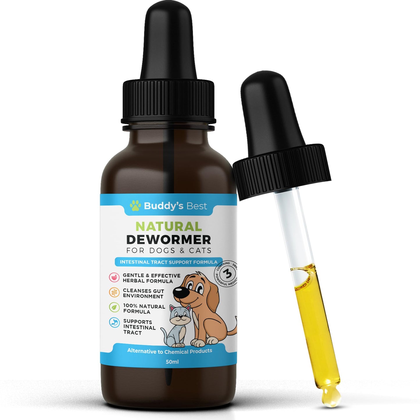 BUDDY'S BEST Natural Dewormer For Dogs & Cats | Intestinal Tract Support Formula