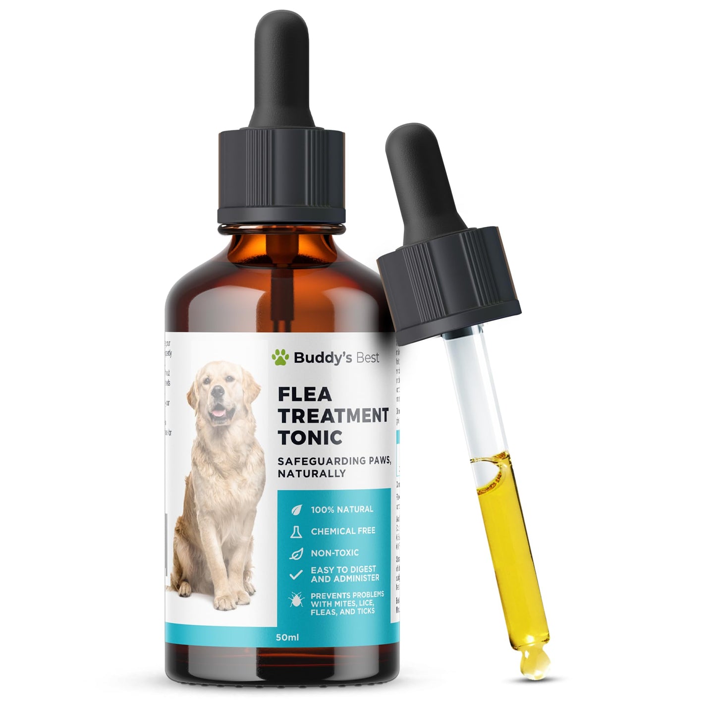 Flea Treatment Tonic - 100% Natural, Safe for All Breeds & Ages, Easy-to-Use 50ml Liquid Supplement for Comprehensive Flea and Tick Prevention