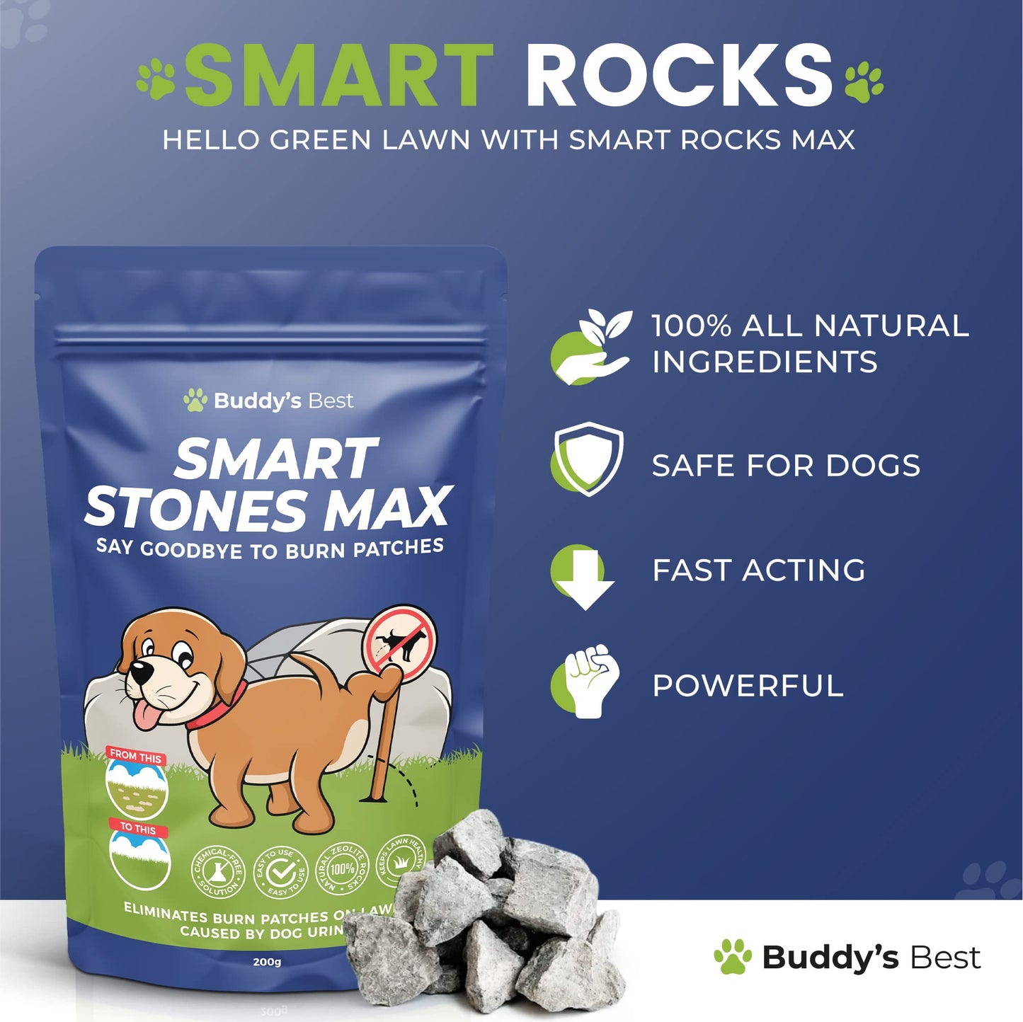 Smart Rocks Max | Urine Neutrialiser Rocks To Stop Grass Burn Patches | 200g