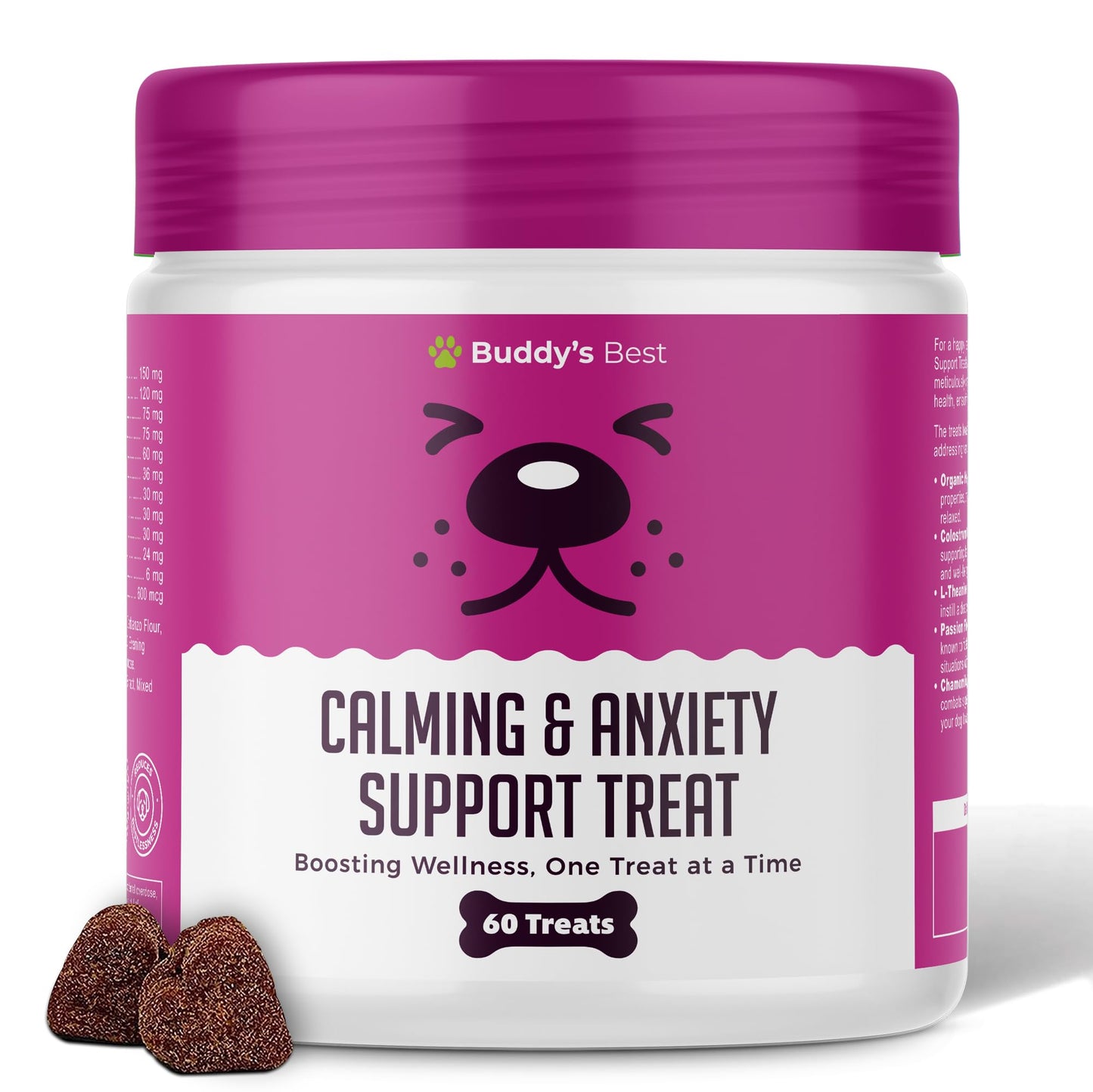 BUDDY'S BEST Calming & Anxiety Support Treats For Dogs | 60 Chewable Treats