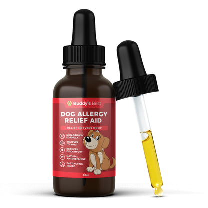 Buddy's Best Dog Allergy Relief Aid - Natural, Non-Drowsy Formula for Itching & Irritation, Fast-Acting Drops, Suitable for All Breeds