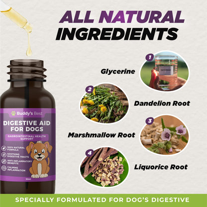 Digestive Aid for Dogs | Soothing & Anti-Inflammatory Blend with Dandelion, Slippery Elm & Marshmallow Root for Optimal Gastrointestinal Health