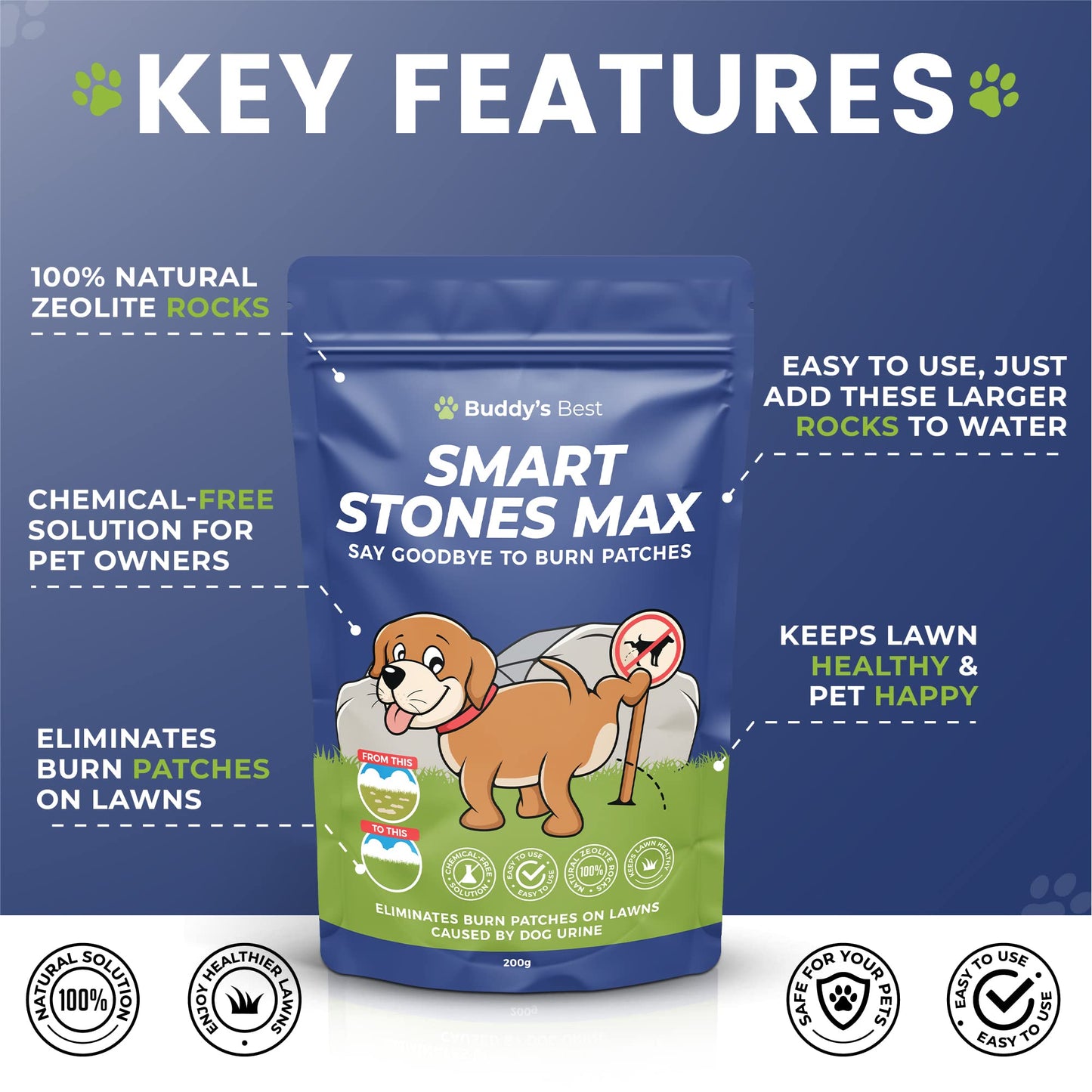 Smart Rocks Max | Urine Neutrialiser Rocks To Stop Grass Burn Patches | 200g