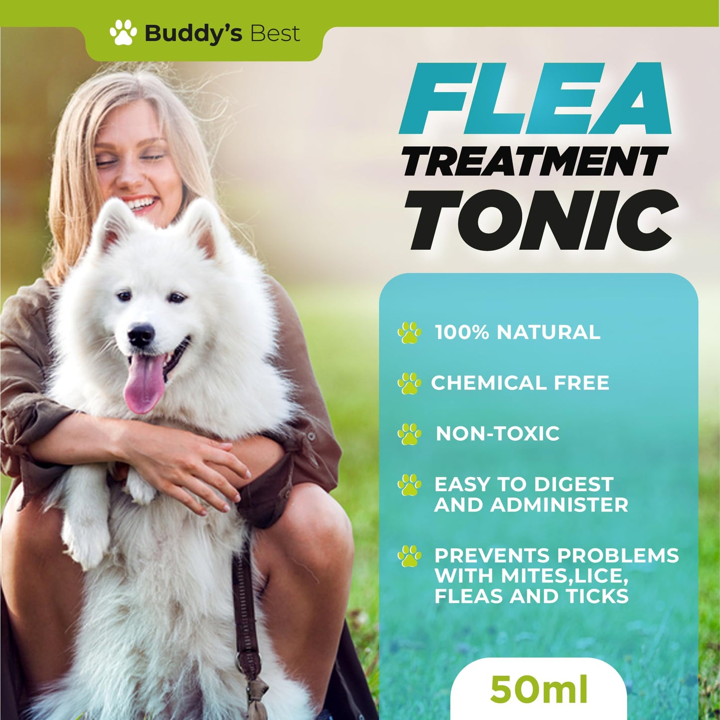 Flea Treatment Tonic - 100% Natural, Safe for All Breeds & Ages, Easy-to-Use 50ml Liquid Supplement for Comprehensive Flea and Tick Prevention