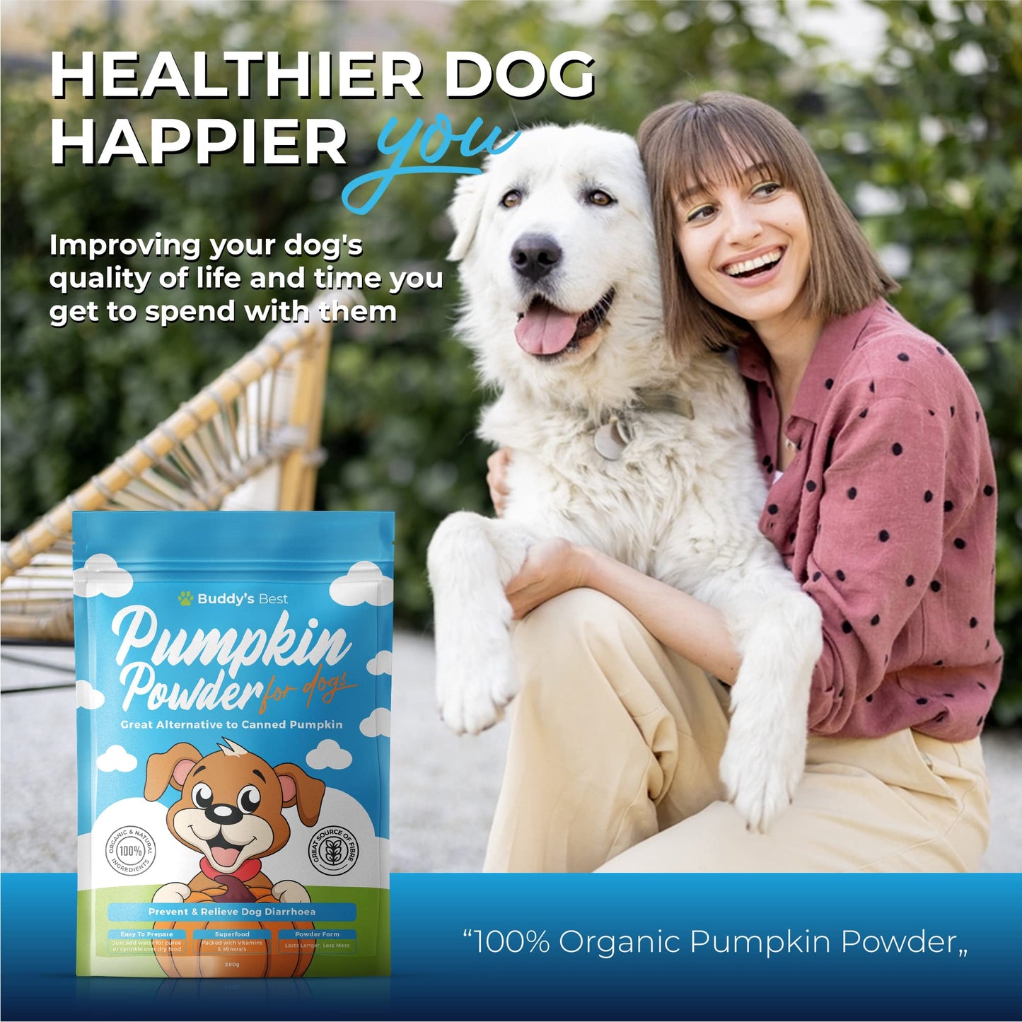 BUDDY'S BEST Pumpkin Powder For Dogs | Great Alternative to Canned Pumpkin | 200g