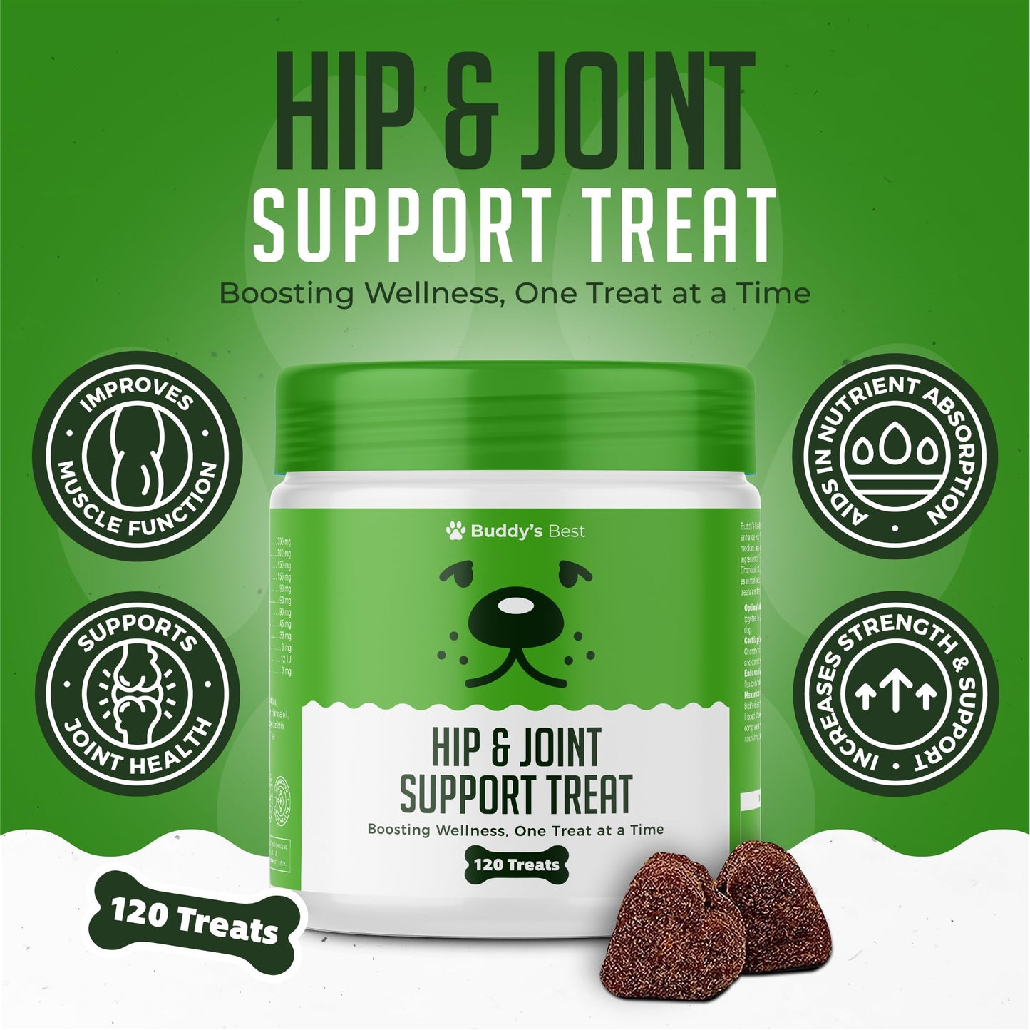 BUDDY'S BEST Hip & Joint Support Treats For Dogs | 60 Chewable Treats