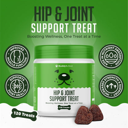 BUDDY'S BEST Hip & Joint Support Treats For Dogs | 60 Chewable Treats