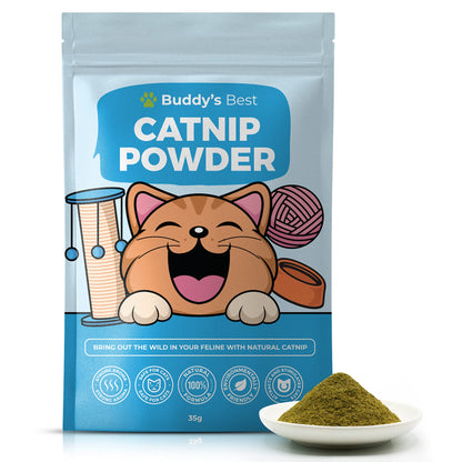 BUDDY'S BEST Catnip | 100% Natural, Organic & Air Dried | Strong & Pungent Aroma Encourages Exercise & Play | 35g