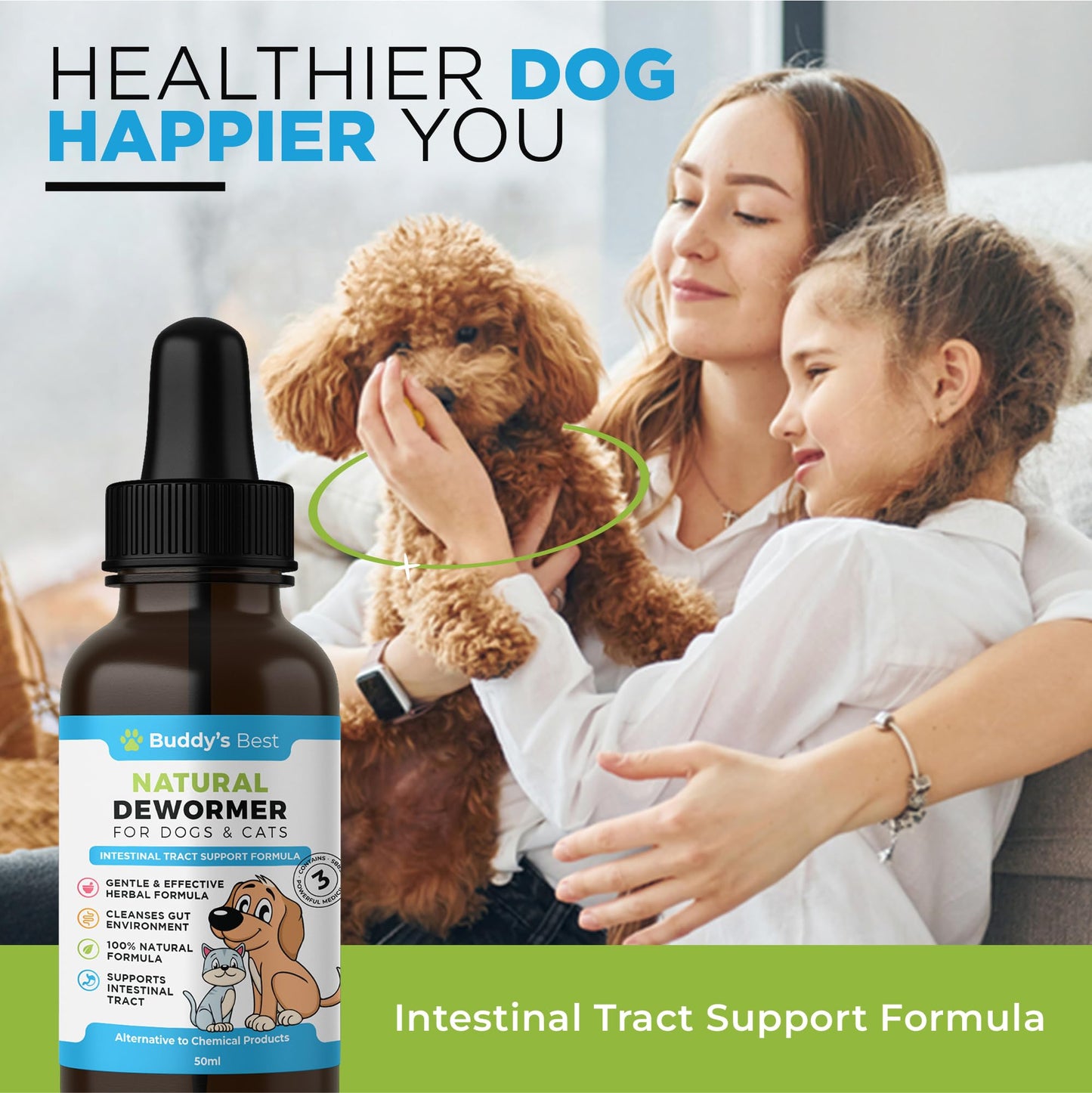 BUDDY'S BEST Natural Dewormer For Dogs & Cats | Intestinal Tract Support Formula