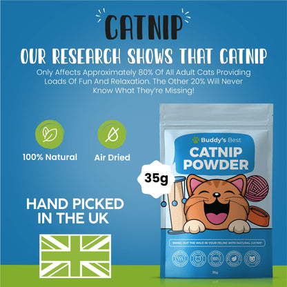 BUDDY'S BEST Catnip | 100% Natural, Organic & Air Dried | Strong & Pungent Aroma Encourages Exercise & Play | 35g