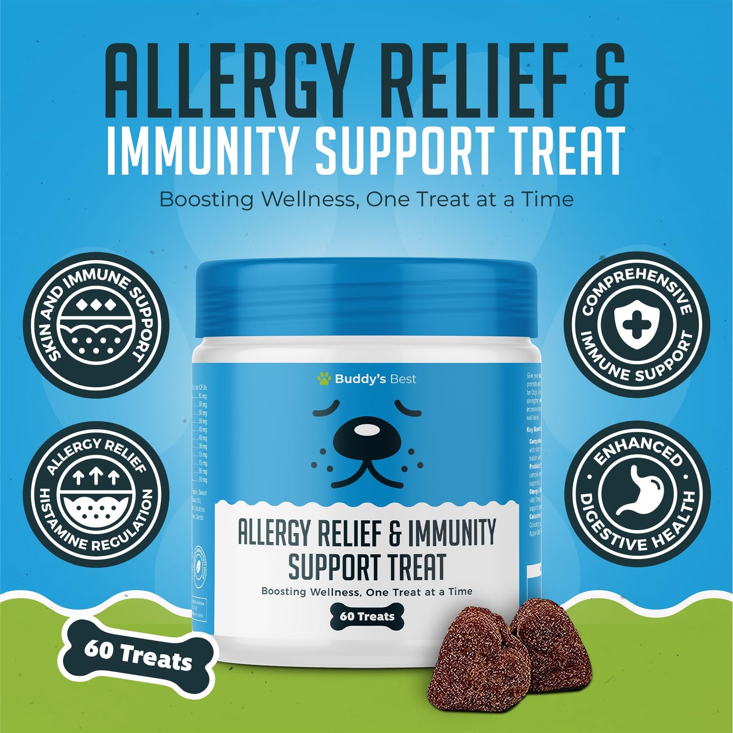 BUDDY'S BEST Allergy Relief & Immunity Support Treat For Dogs | 60 Chewable Treats